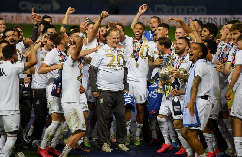 Leeds United celebrate their Championship triumph