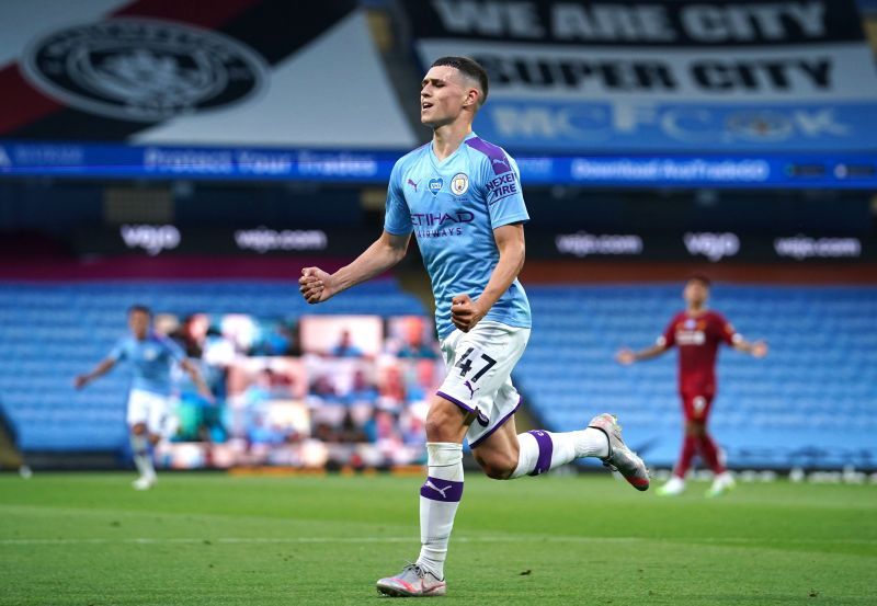 Phil Foden celebrates a goal for Manchester City