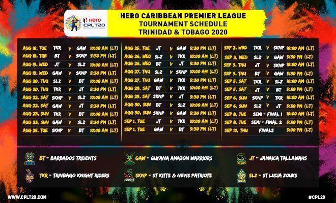 CPL 2020 Schedule (All times in LT)