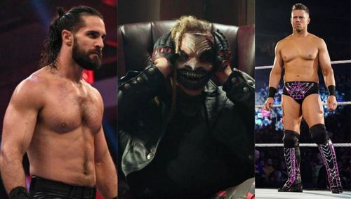 Seth Rollins;  Bray Wyatt's The Fiend; The Miz in WWE (from left to right)