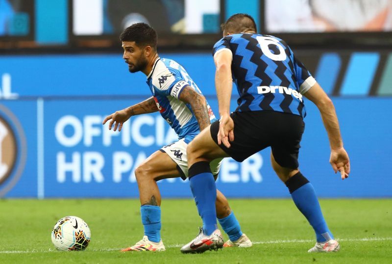 Lorenzo Insigne (left) missed Napoli&#039;s best chance of the game in the first half.