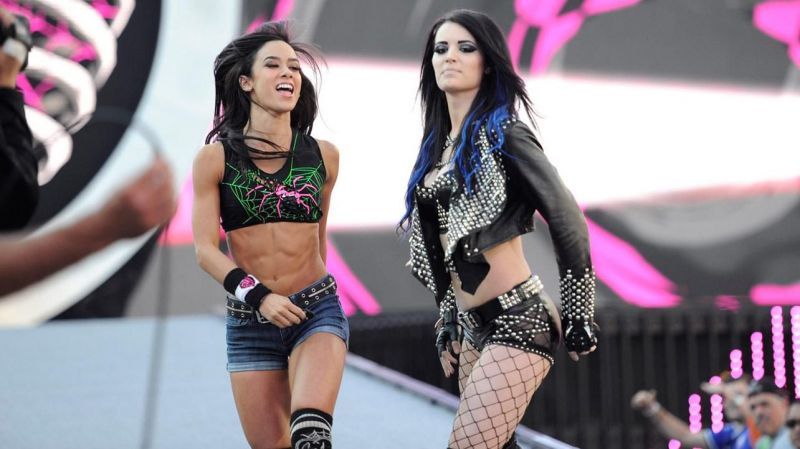 AJ Lee and Paige at WrestleMania 31
