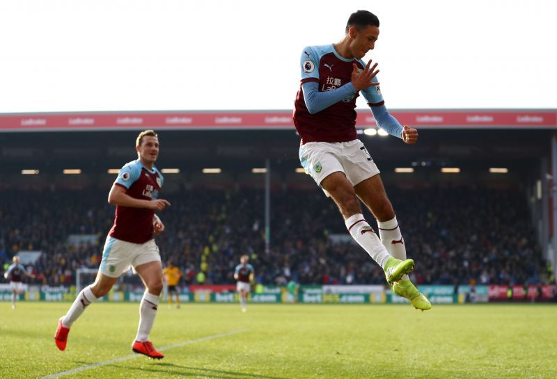 Dwight McNril celebrating a goal for Burnley