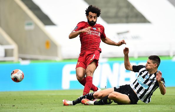 Salah was denied by a stunning Federico Fernandez tackle while he was through on goal