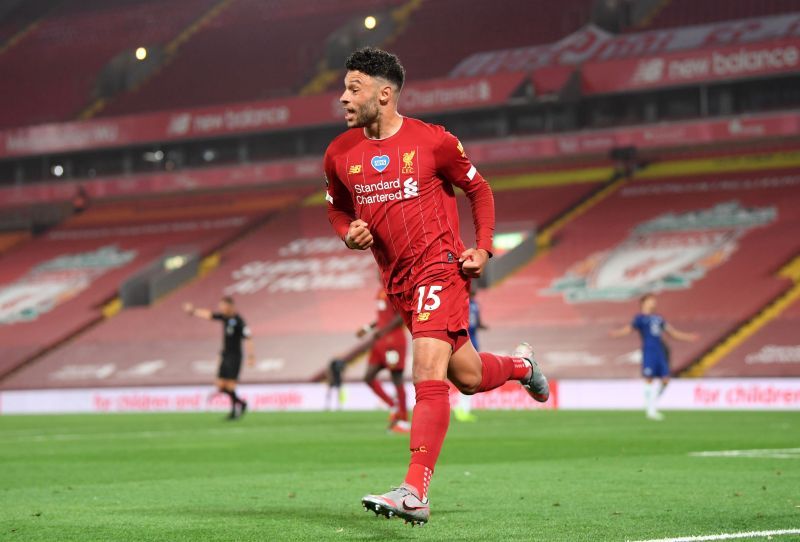 Liverpool&#039;s Alex Oxlade-Chamberlain celebrates a goal