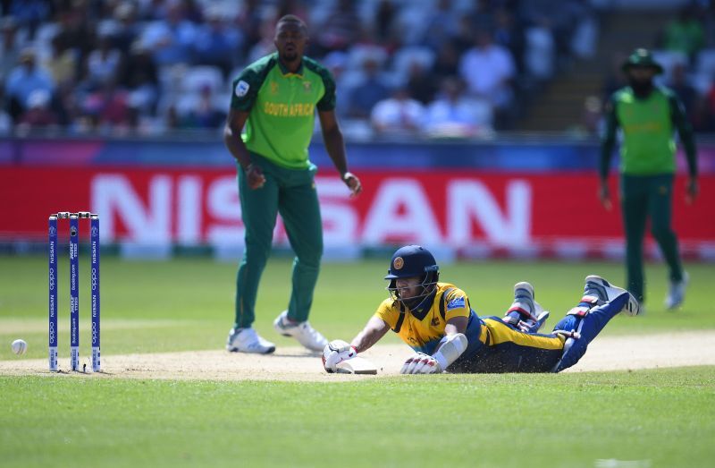 Kusal Mendis in action against South Africa during the ICC Cricket World Cup 2019