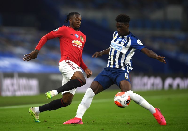 Aaron Wan-Bissaka in action for Manchester United against Brighton.