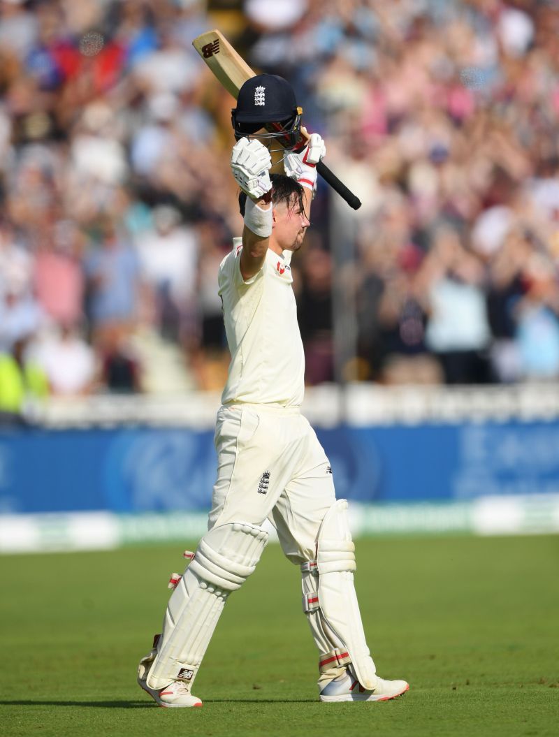 England v Australia - 1st Specsavers Ashes Test: Burns celebrating his maiden ton