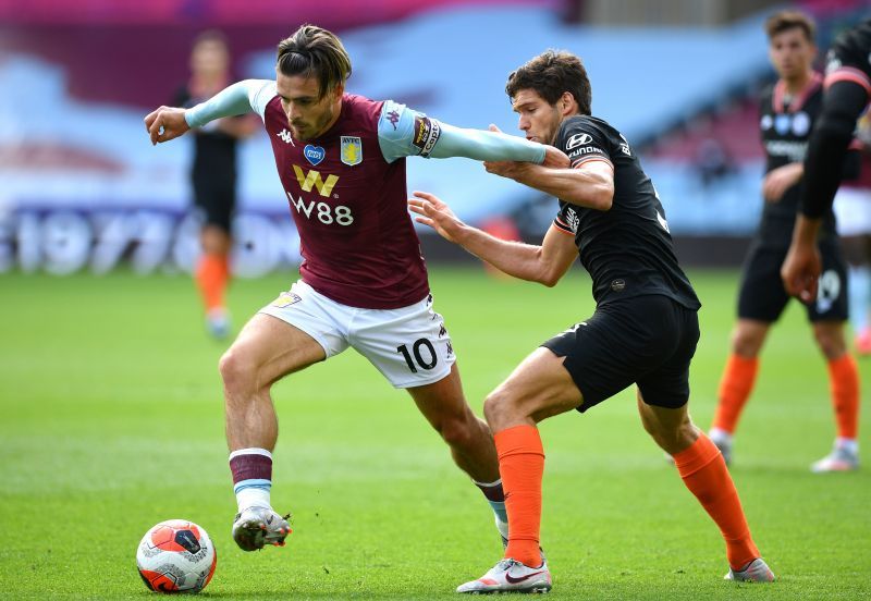 Villa captain Jack Grealish in action against Chelsea