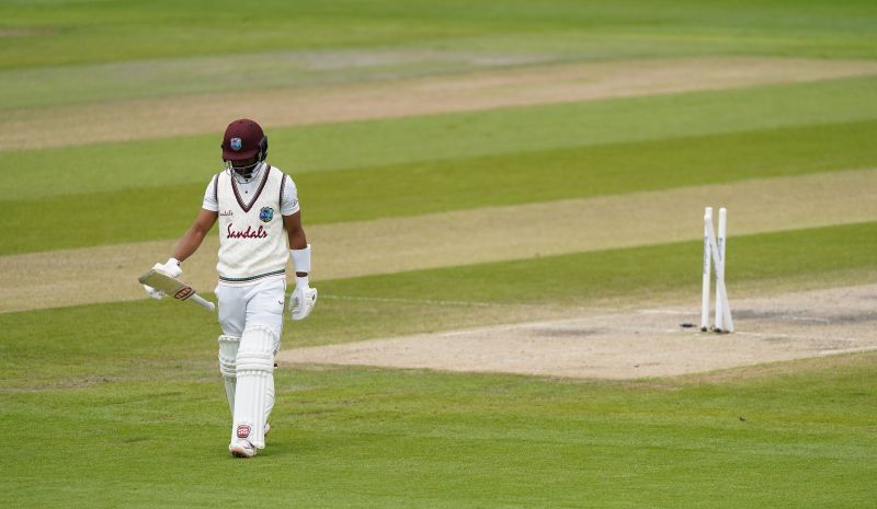 Shai Hope walking back after getting dismissed in the second Test against England