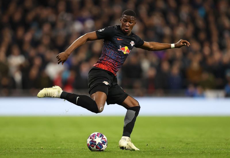 Nordi Mukiele for RB Leipzig in UEFA Champions League against Tottenham Hotspur