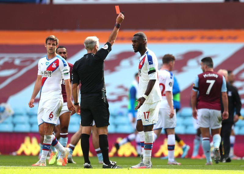 Benteke saw red at the end of their clash against Villa