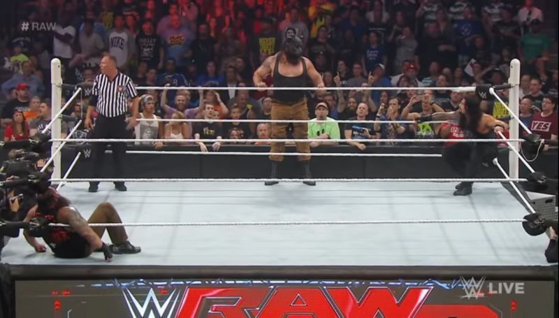 Braun Strowman debuted with Roman Reigns and Bray Wyatt in the ring.