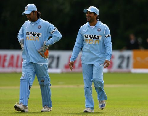 MS Dhoni with Sachin Tendulkar