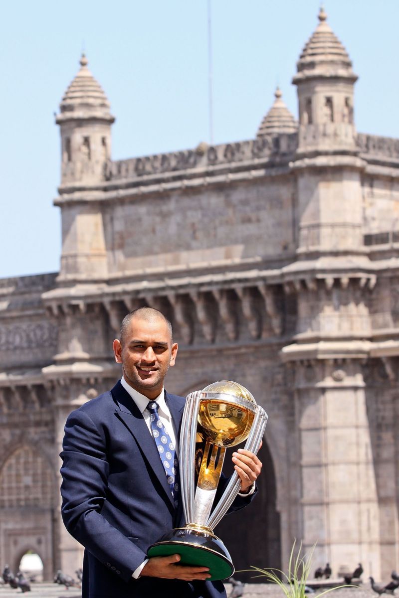 MS Dhoni with the 2011 ICC World Cup trophy