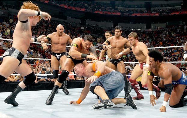 The Nexus attacking John Cena
