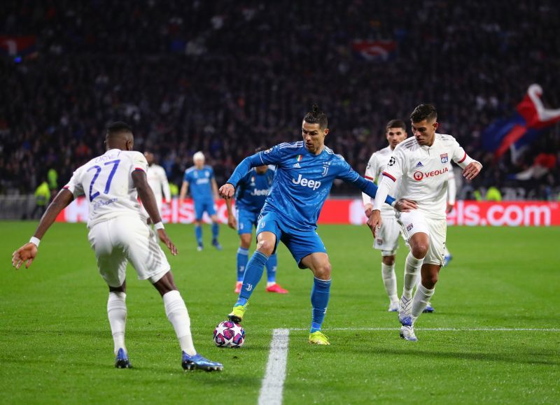Cristiano Ronaldo in action in the UEFA Champions League Round of 16: First Leg