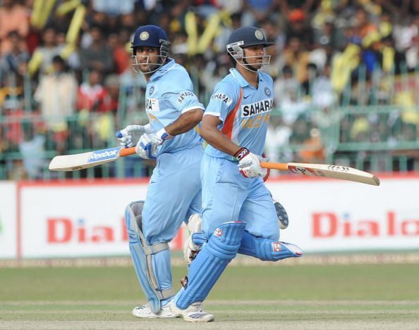 Suresh Raina and MS Dhoni in action
