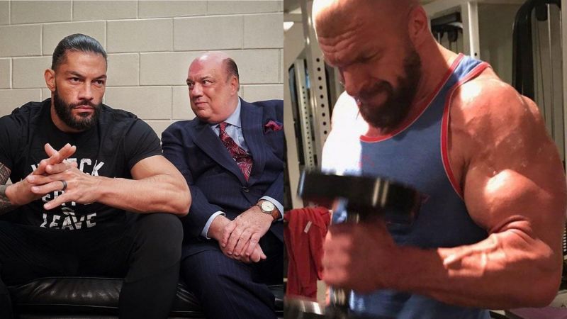 Roman Reigns, Paul Heyman and Triple H.