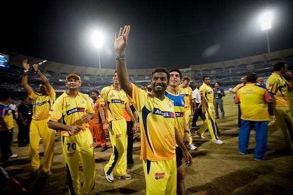 Muttiah Muralitharan celebrates Chennai Super Kings&#039; victory