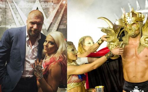 Triple H with Alexa Bliss in WWE; Alexa Bliss helps Triple H during his WrestleMania entrance