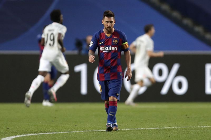 Lionel Messi during Barcelona&#039;s 8-2 loss against Bayern Munich in the Champions League quarter-final