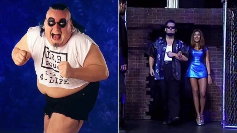 The Blue Meanie in WWE (left); Blue Boy and Jasmin St. Claire in ECW (right)