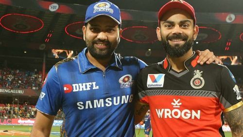 Virat Kohli (right) and Rohit Sharma will lead their teams in Match 10 of IPL 2020