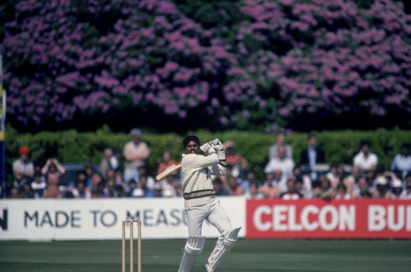 Kapil Dev en route the 175 not out against Zimbabwe.