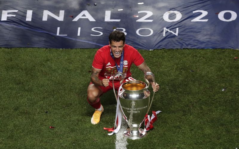 Bayern's Coutinho celebrates his first UCL trophy, having helped dump his parent club out in the quarters