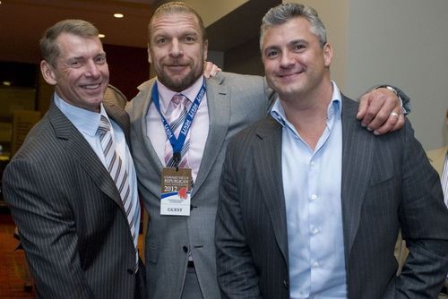 WWE Chairman Vince McMahon, Shane McMahon, and Triple H together in WWE