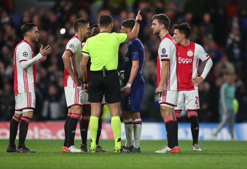 Joel Veltman received his marching orders in the Champions League for the third time earlier on this season