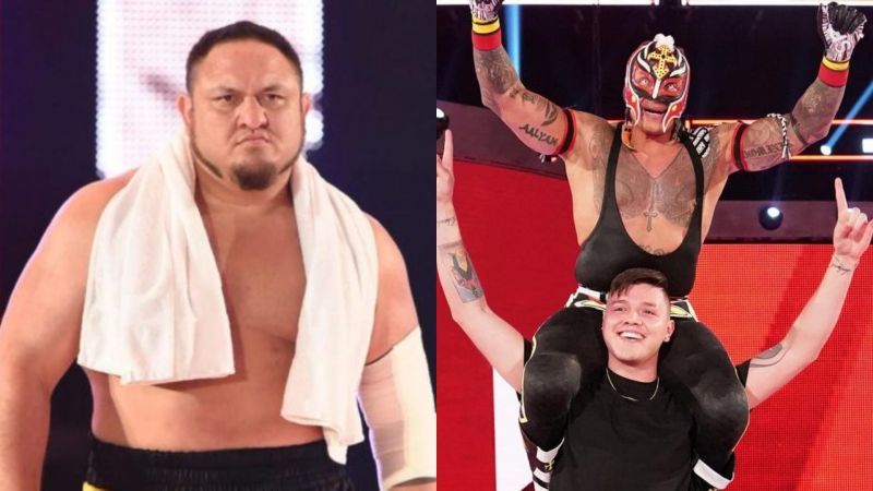 Samoa Joe (left); Rey Mysterio and Dominik (right)