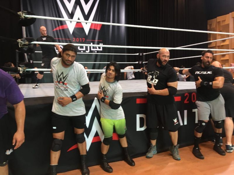 Dinesh Kumar (second from left) at the 2017 WWE Tryouts in Dubai