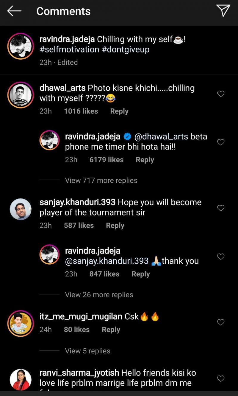 Ravindra Jadeja posted a hilarious response to the fan comment