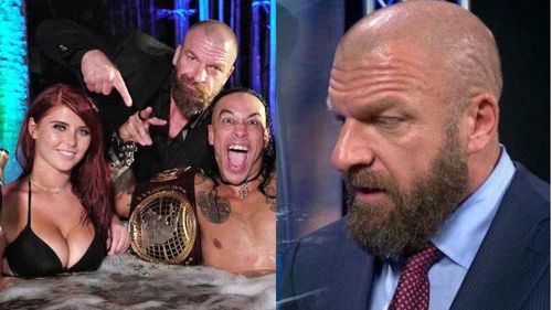 Triple H was surprised to see Damian Priest celebrating the title win in a hot tub with his clothes on.