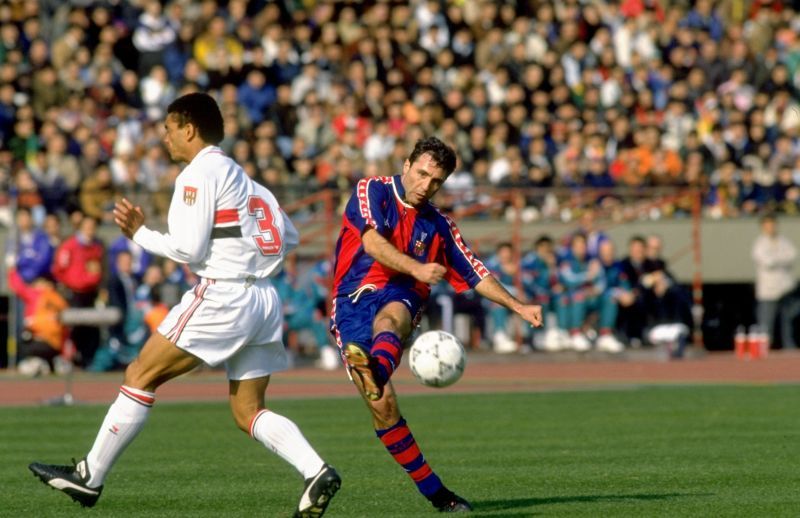 Hristo Stoichkov of Barcelona and Adilson of Sao Paulo