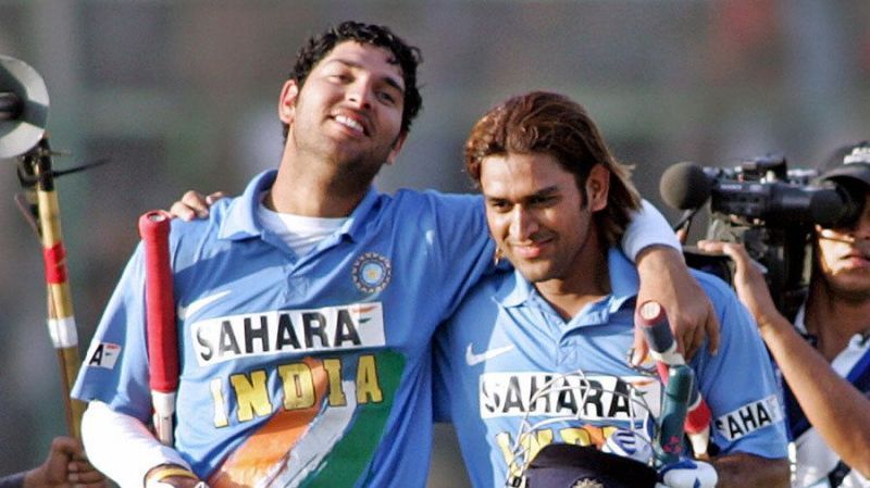 Yuvraj Singh and MS Dhoni during 2006 India-Pakistan series