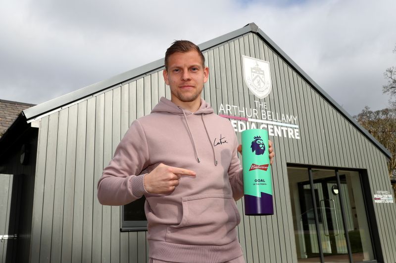 Matej Vydra being presented with the EPL Goal of the Month for February.