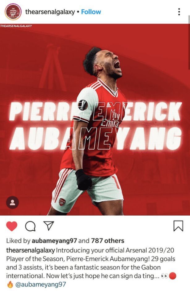 Aubameyang liked this picture on Instagram