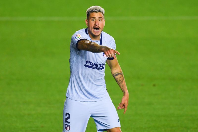 Jose Gimenez of Atletico de Madrid reacts during a La Liga match.