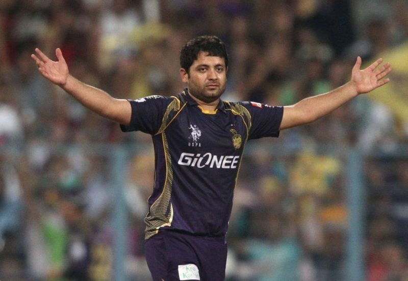 Piyush Chawla celebrates the fall of a wicket