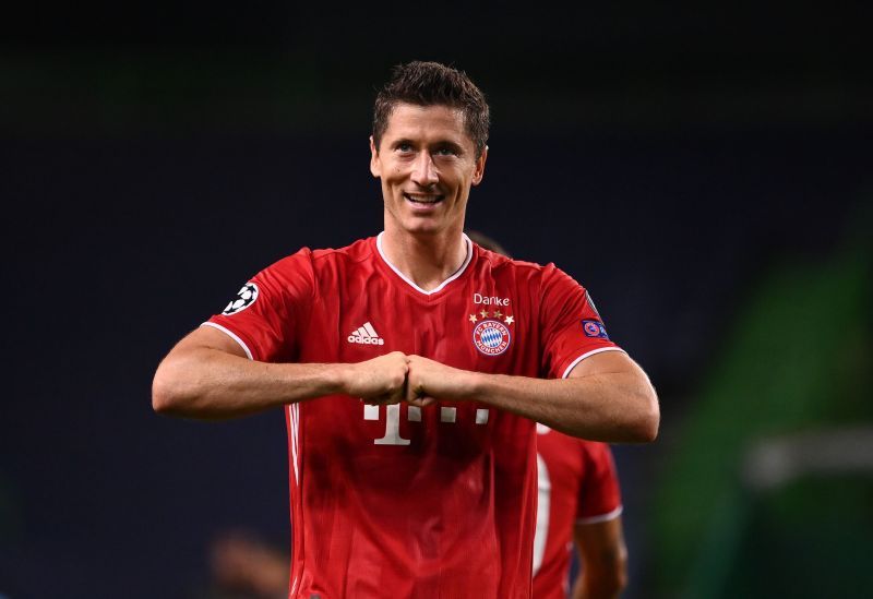 Robert Lewandowski celebrates a goal