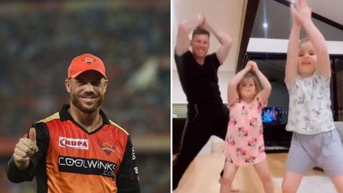 David Warner (L) posted yet another video before he leaves to England for a T20I series