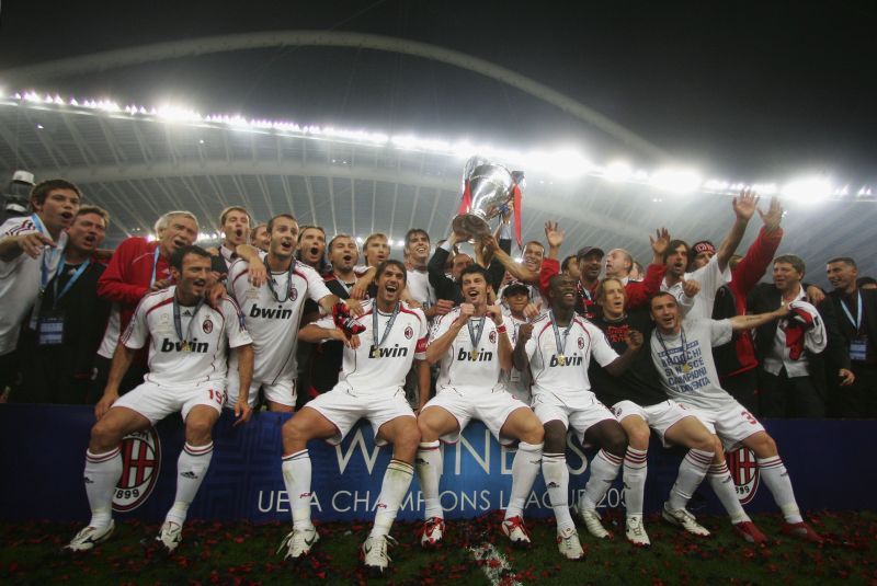 AC Milan celebrate after winning their sixth UCL crown