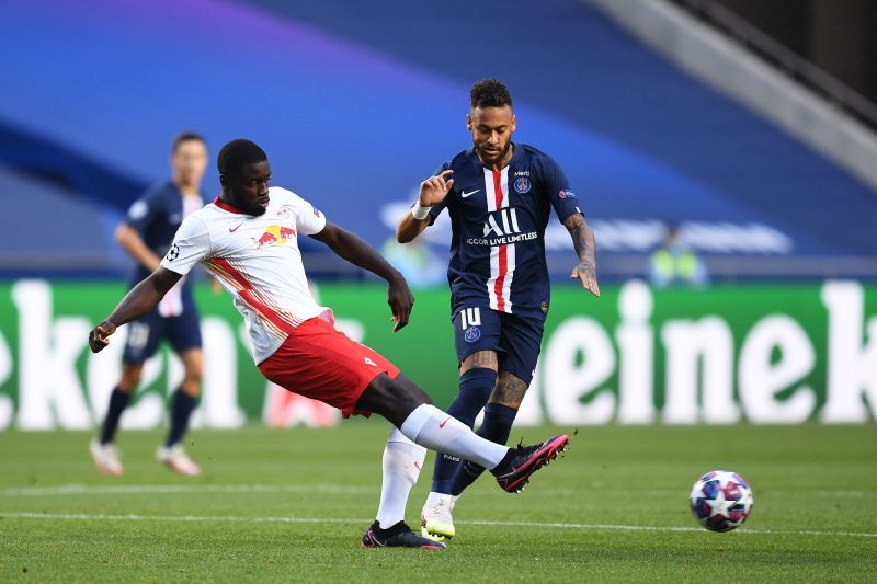 Upamecano in action for Leipzig