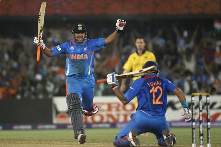 Yuvraj Singh and Suresh Raina celebrating India's victory over Australia in the 2011 World Cup.