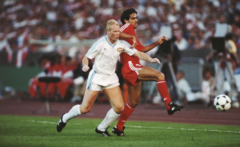 Koeman (left) in action for PSV Eindhoven