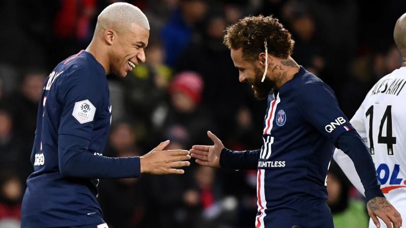 Neymar (right) will be a key player for PSG in their Champions League quarterfinal against Atalanta where Kylian Mbappe (left) may make a surprise return from an injury.