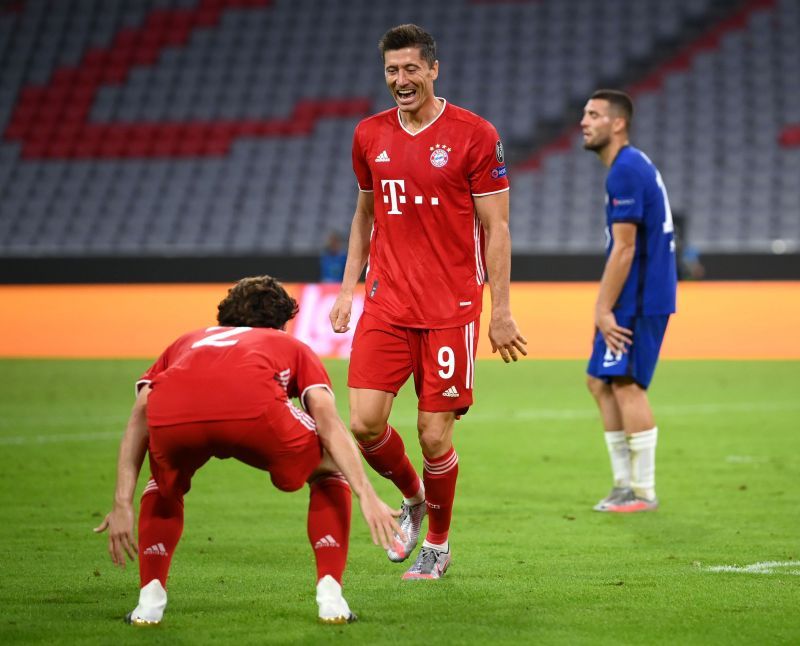 Robert Lewandowski celebrates a goal for Bayern Munich